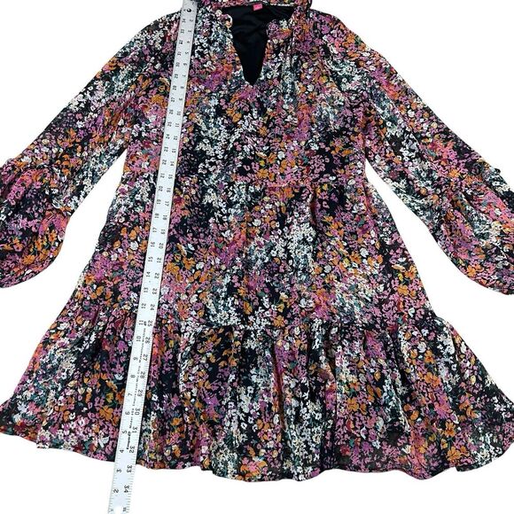 Vince Camuto Floral Short Dress Three Tiered Boho Lined Long Sleeve Size Small - Picture 3 of 6